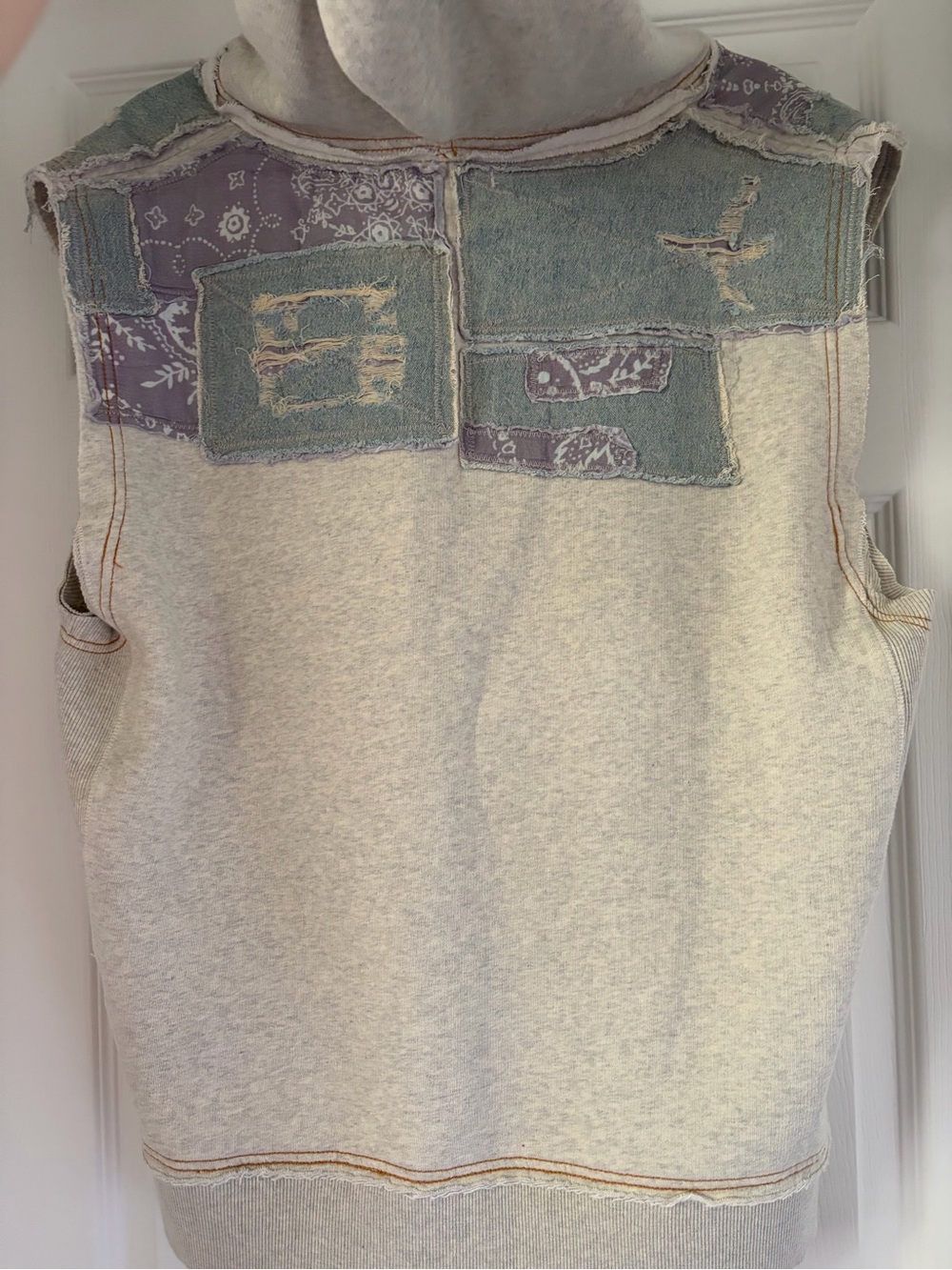 Sleeveless Patchwork Pullover Hooded Vest - Light Gray Free People - Picture 5 of 6